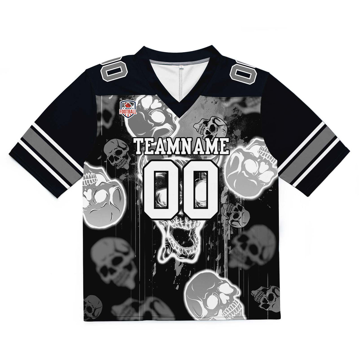 Custom Football Jersey Shirt Personalized Stitched Printed Team Name Number Graffiti skull-Grey