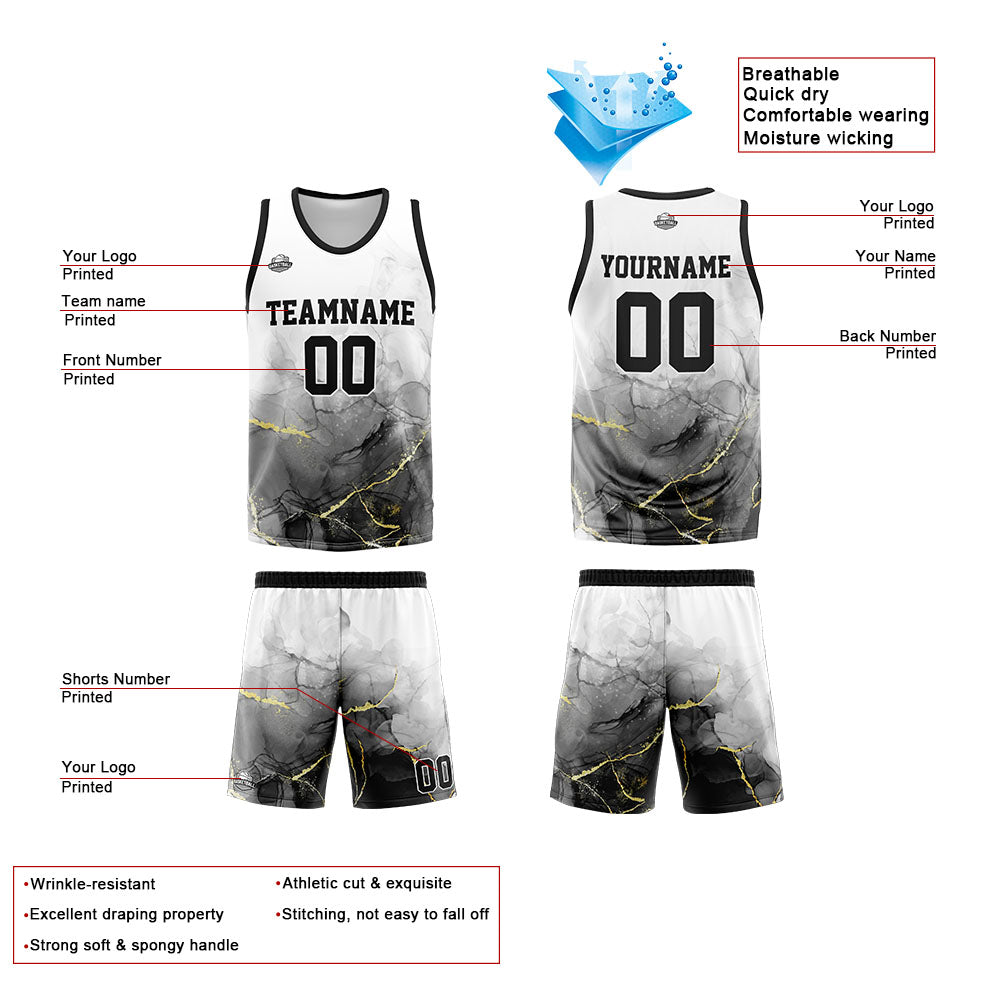 Custom Black White Basketball Jersey Uniform Suit Printed Your Logo Name Number
