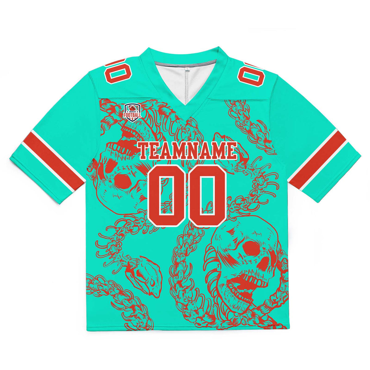 Custom Football Jersey Shirt Personalized Stitched Printed Team Name Number Bones-Aqua