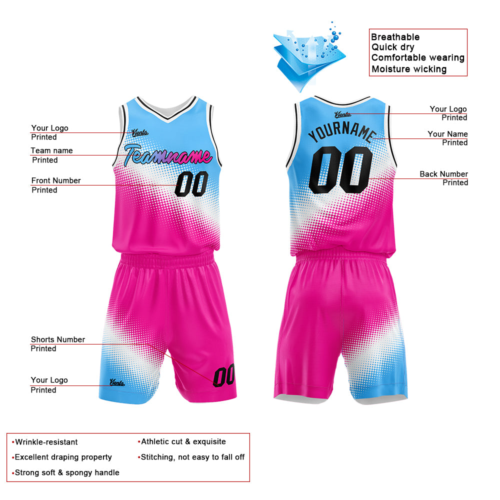 Custom Light Blue White Hot Pink Basketball Jersey Uniform Suit Printed Your Logo Name Number