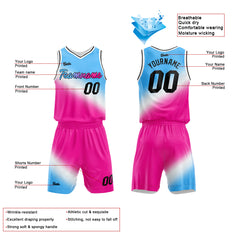 Custom Light Blue White Hot Pink Basketball Jersey Uniform Suit Printed Your Logo Name Number