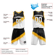 Custom Black Yellow White Basketball Jersey Uniform Suit Printed Your Logo Name Number