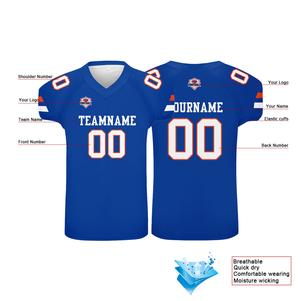Custom Football Jersey Shirt Personalized Printed Team Name Number