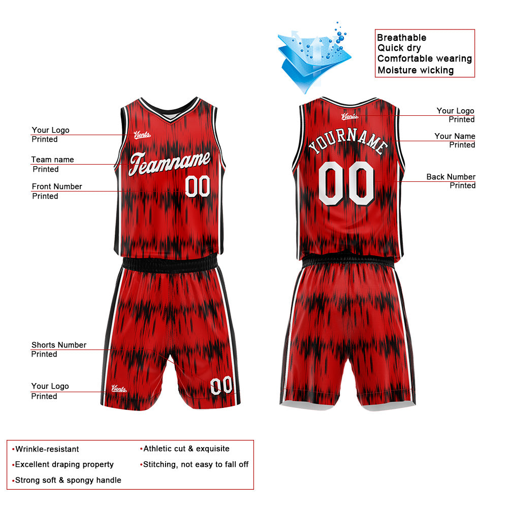 Custom Acoustic Wave Red Basketball Jersey Uniform Suit Printed Your Logo Name Number