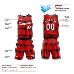 Custom Acoustic Wave Red Basketball Jersey Uniform Suit Printed Your Logo Name Number