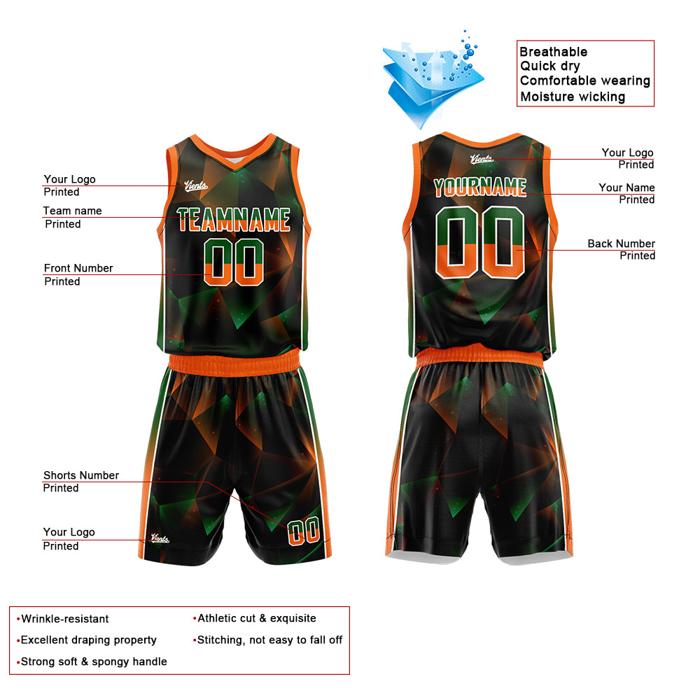 Custom Black Greenn Orange Basketball Jersey Uniform Suit Printed Your Logo Name Number