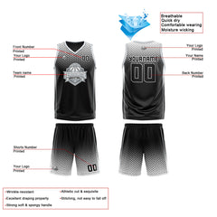 Custom Black White Gray Reversible Basketball Suit for Adults and Kids Personalized Jersey
