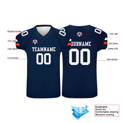Custom Football Jersey Shirt Personalized Printed Team Name Number Navy