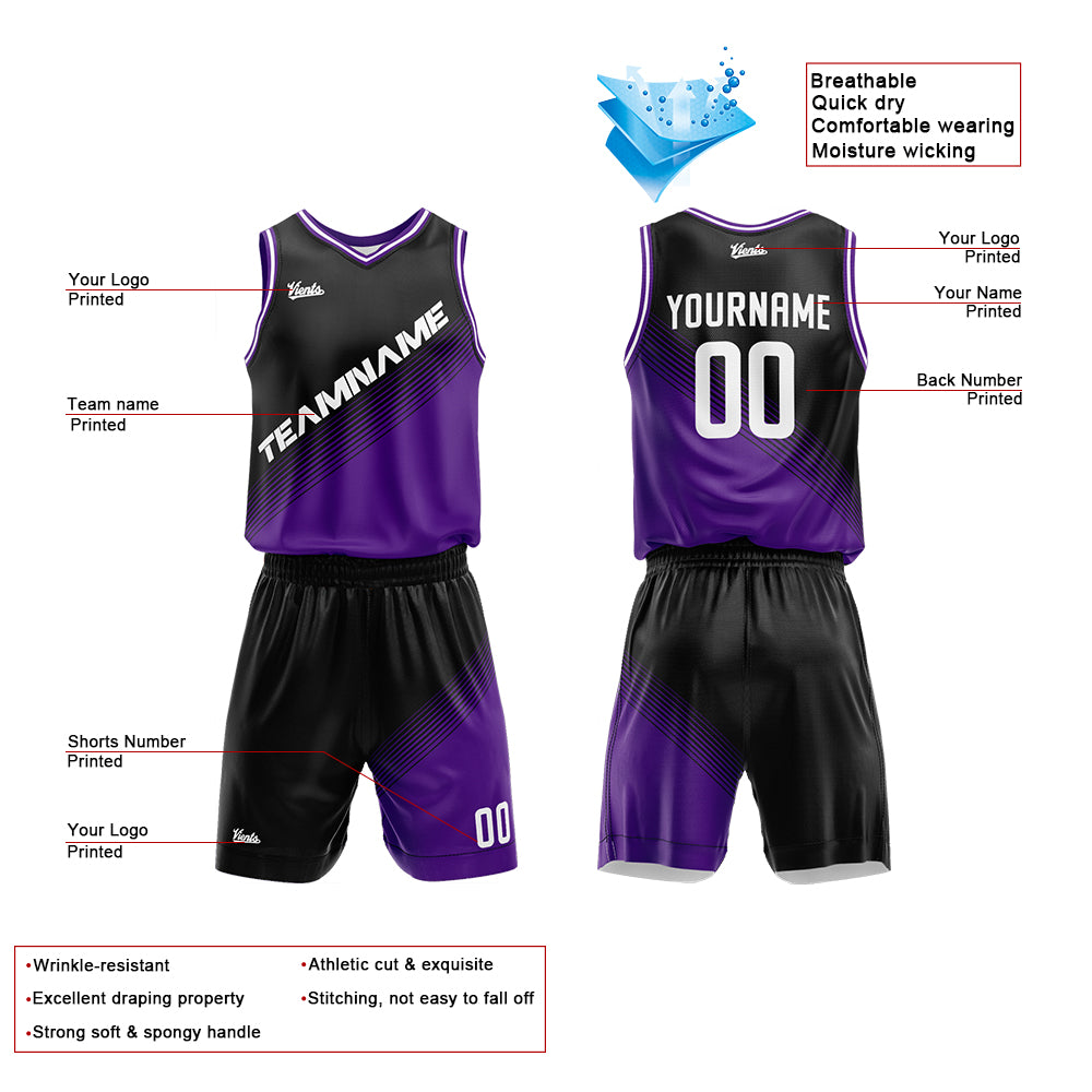 Custom Black Purple Basketball Jersey Uniform Suit Printed Your Logo Name Number