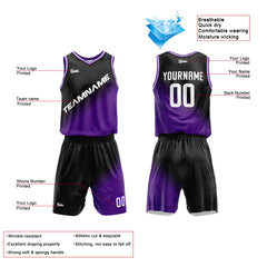 Custom Black Purple Basketball Jersey Uniform Suit Printed Your Logo Name Number