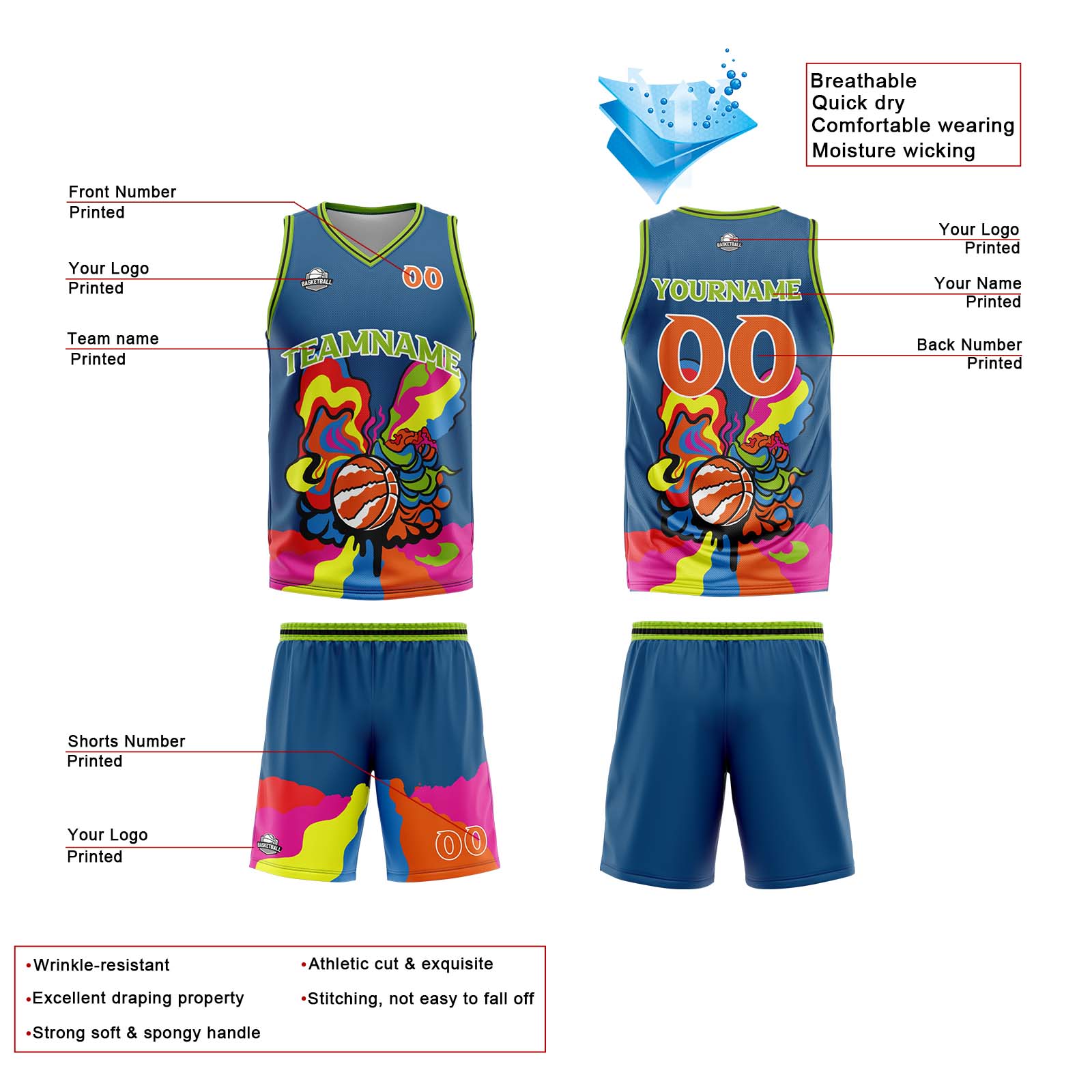 Custom Blue Basketball Jersey Uniform Suit Printed Your Logo Name Number