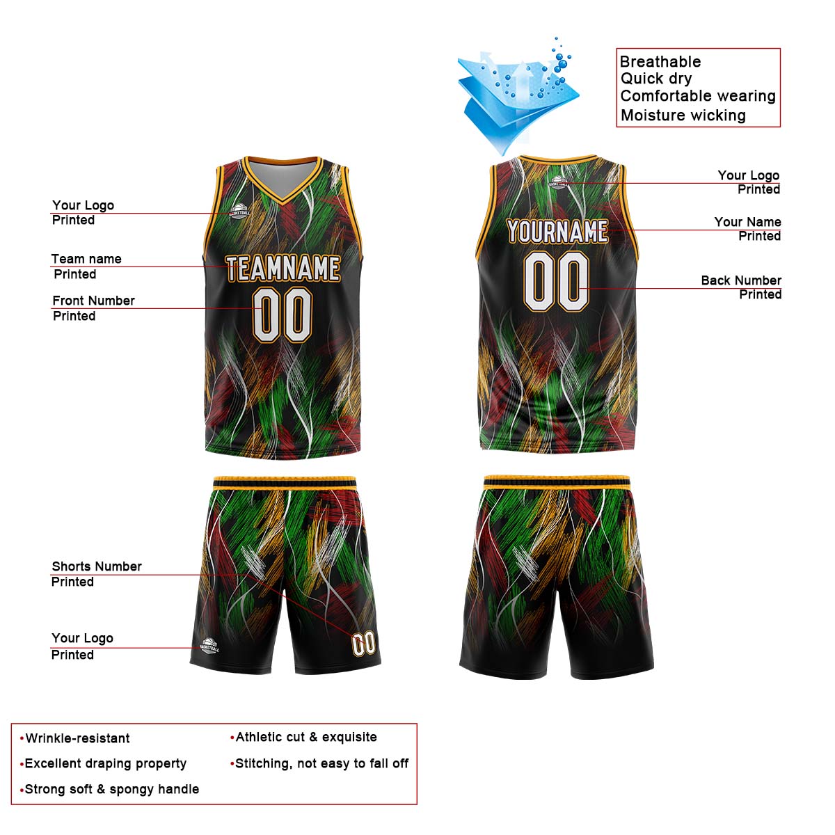 Custom Line Black Orange Basketball Jersey Uniform Suit Printed Your Logo Name Number