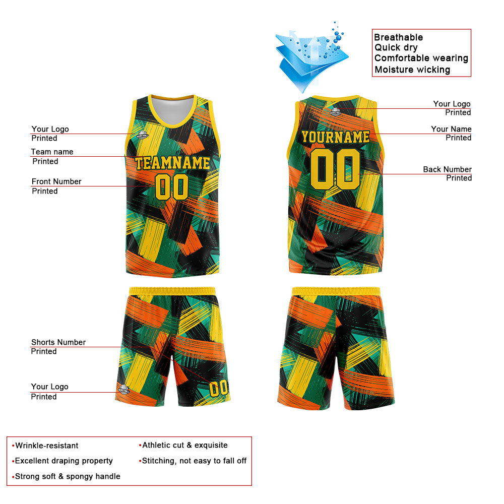 Custom Yellow Green Basketball Jersey Uniform Suit Printed Your Logo Name Number