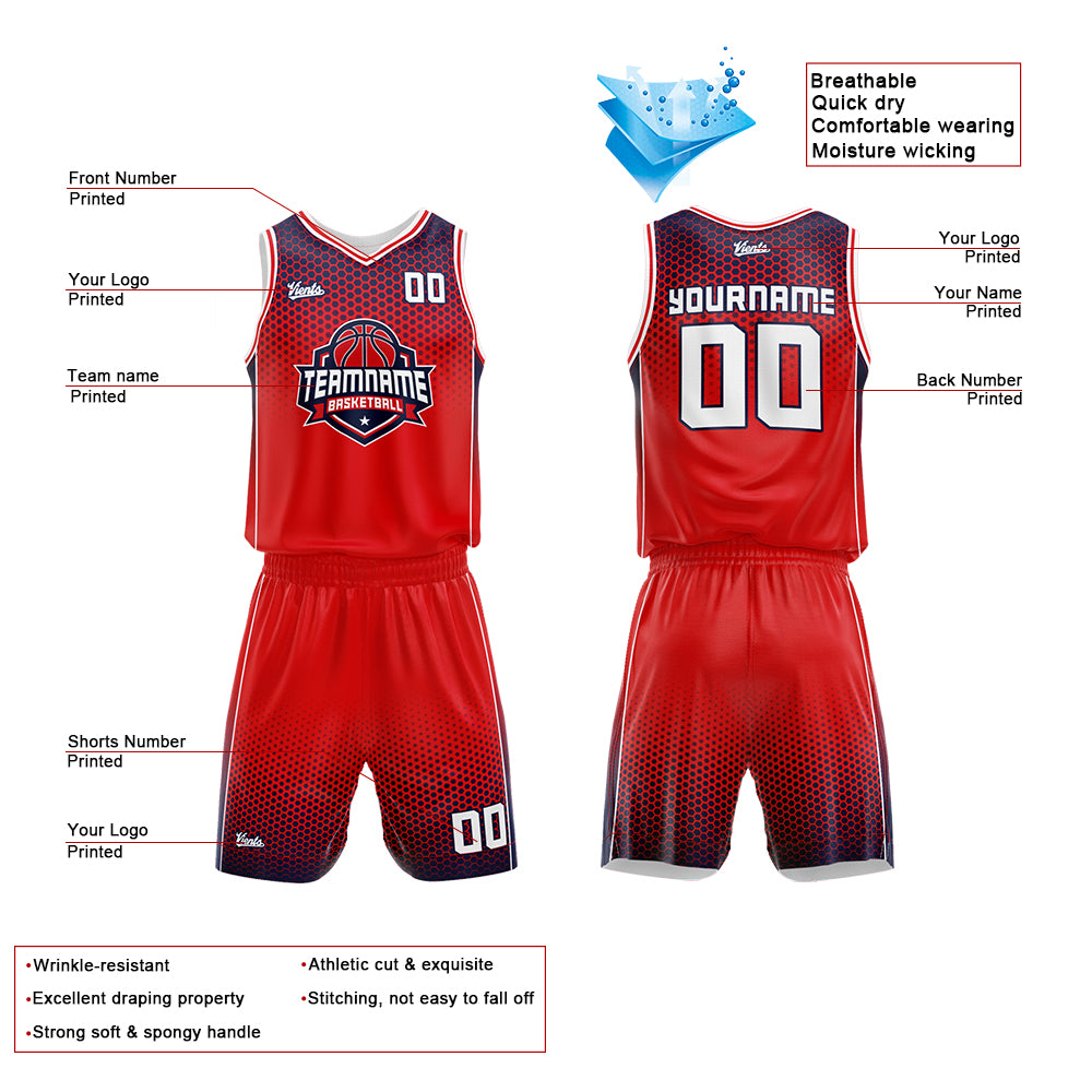 Custom Red Navy Basketball Jersey Uniform Suit Printed Your Logo Name Number