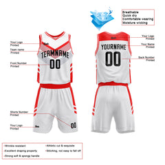 Custom White Red Basketball Jersey Uniform Suit Printed Your Logo Name Number