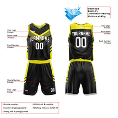 Custom Black Yellow Basketball Jersey Uniform Suit Printed Your Logo Name Number