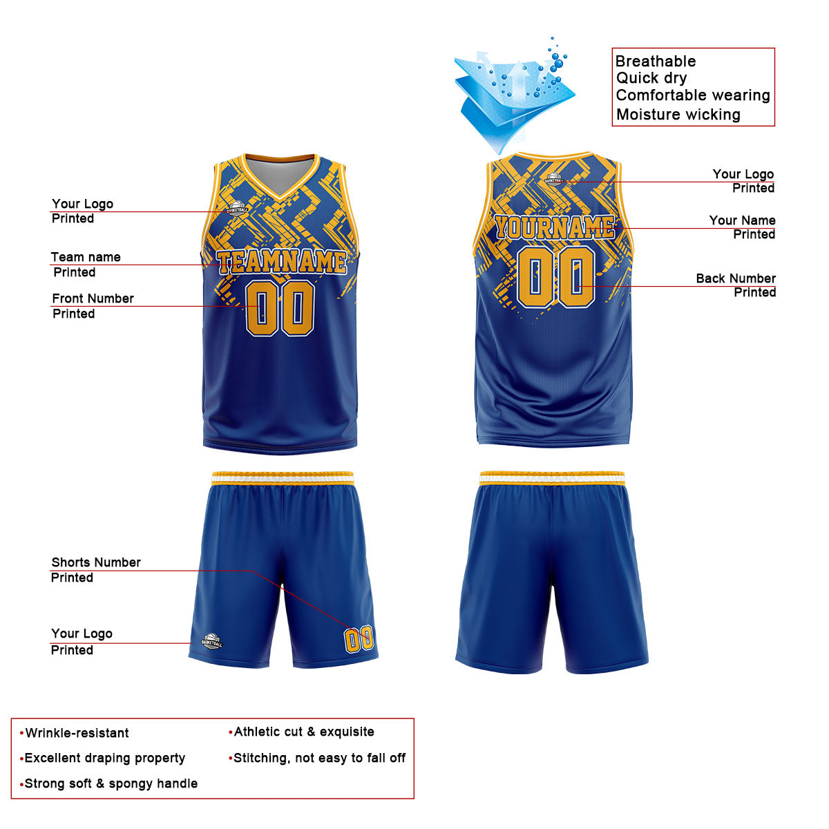 Custom Blue Orange Basketball Jersey Uniform Suit Printed Your Logo Name Number