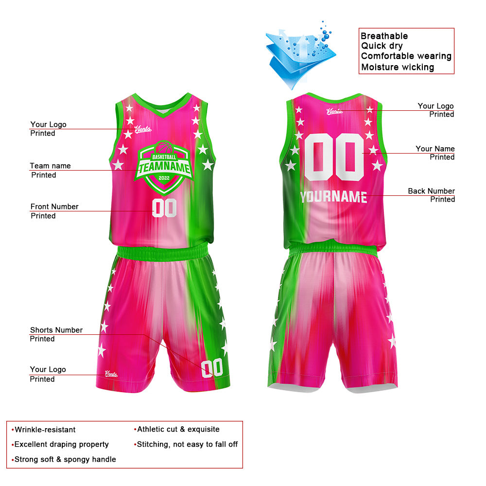 Custom Rainbow Rose Green Basketball Jersey Uniform Suit Printed Your Logo Name Number