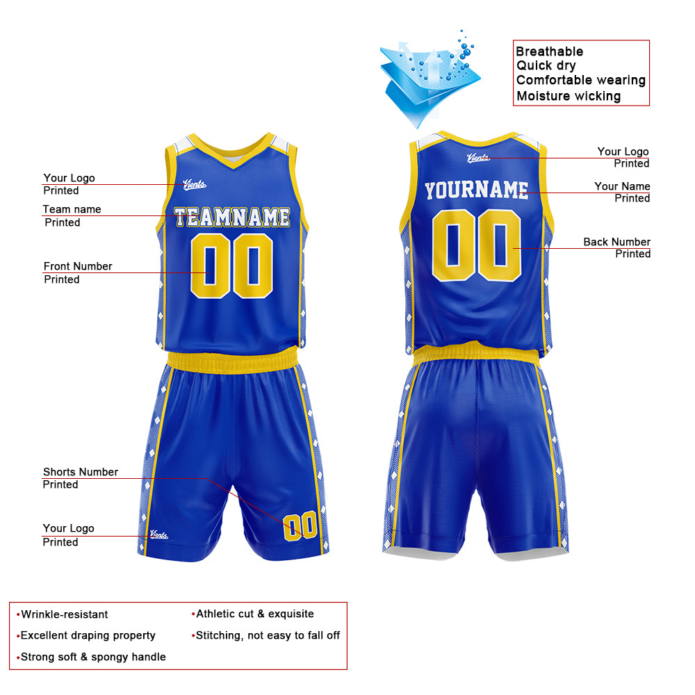 Custom Royal Yellow Basketball Jersey Uniform Suit Printed Your Logo Name Number