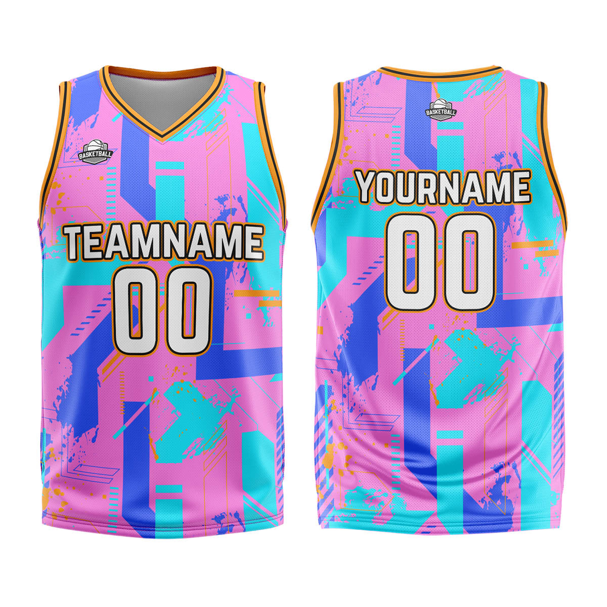 Custom Geometry Pink Blue Basketball Jersey Uniform Suit Printed Your Logo Name Number