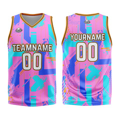 Custom Geometry Pink Blue Basketball Jersey Uniform Suit Printed Your Logo Name Number