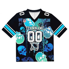 Custom Football Jersey Shirt Personalized Stitched Printed Team Name Number Graffiti skull-Light Blue