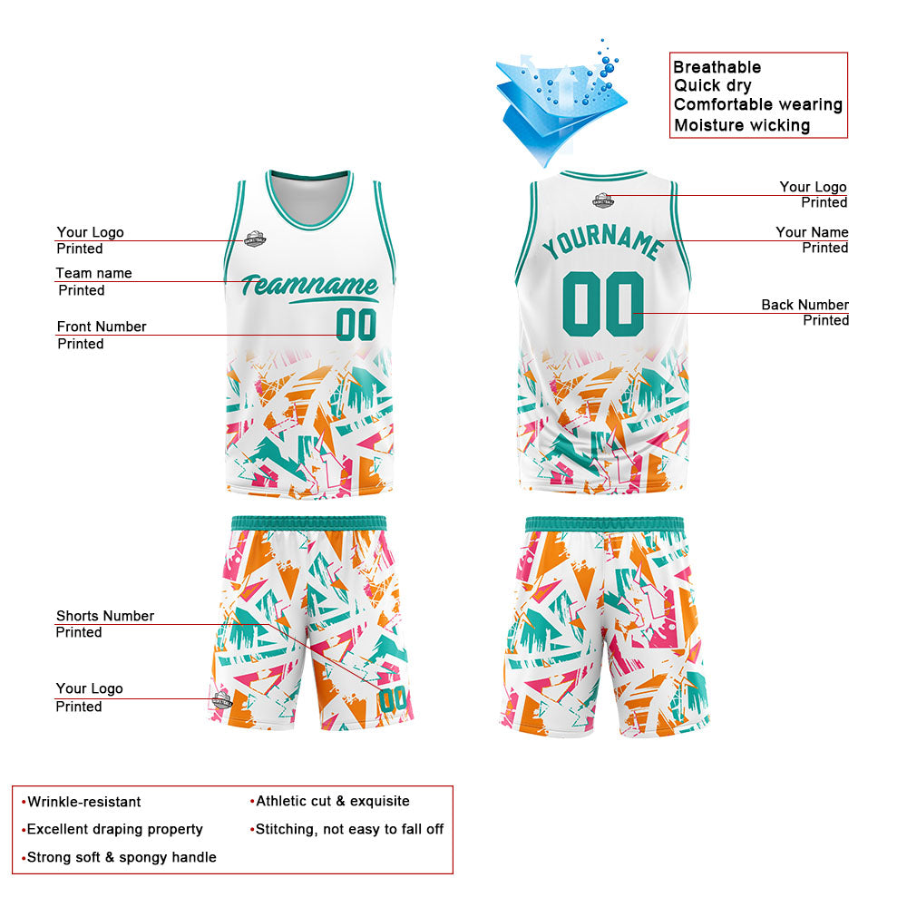Custom White Aqua Basketball Jersey Uniform Suit Printed Your Logo Name Number