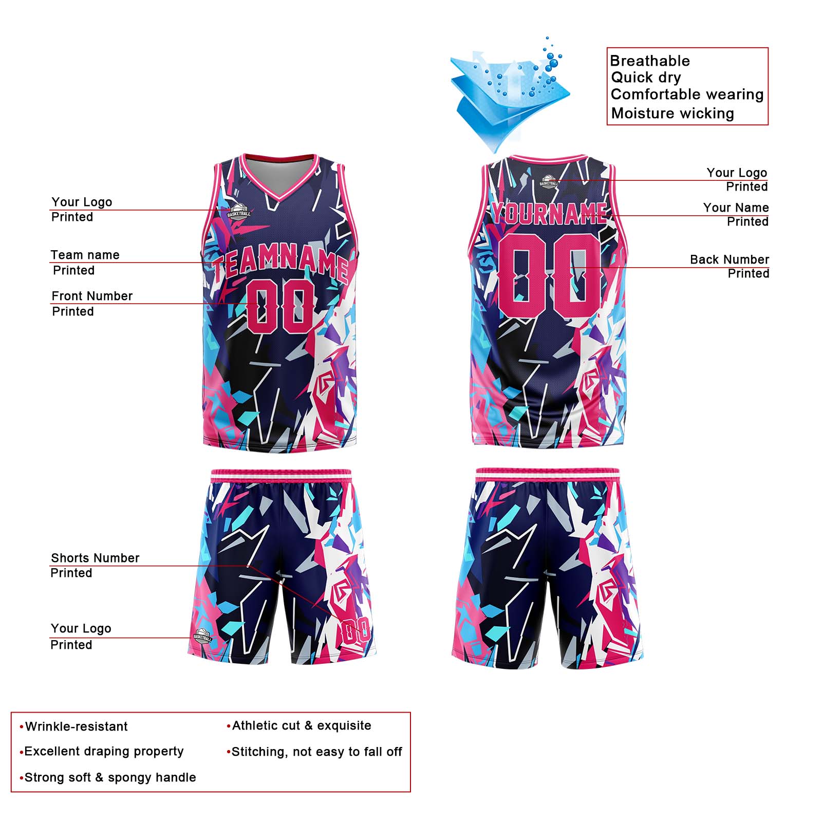 Custom Broken Red Basketball Jersey Uniform Suit Printed Your Logo Name Number