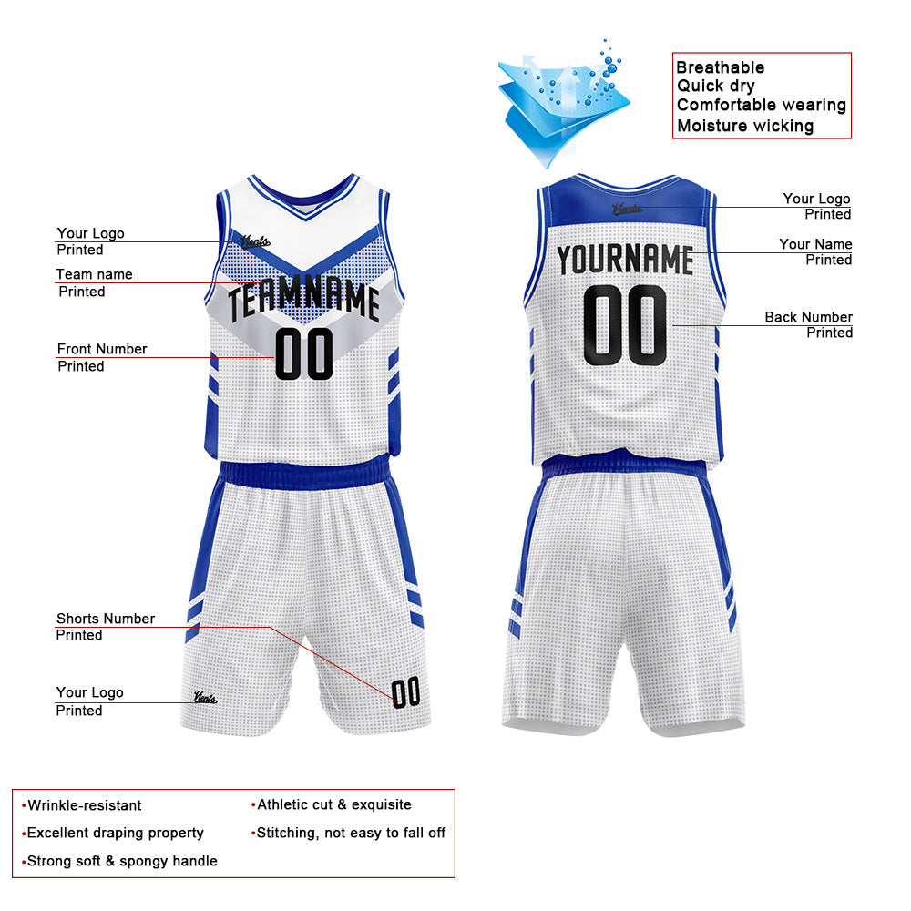 Custom White Blue Basketball Jersey Uniform Suit Printed Your Logo Name Number