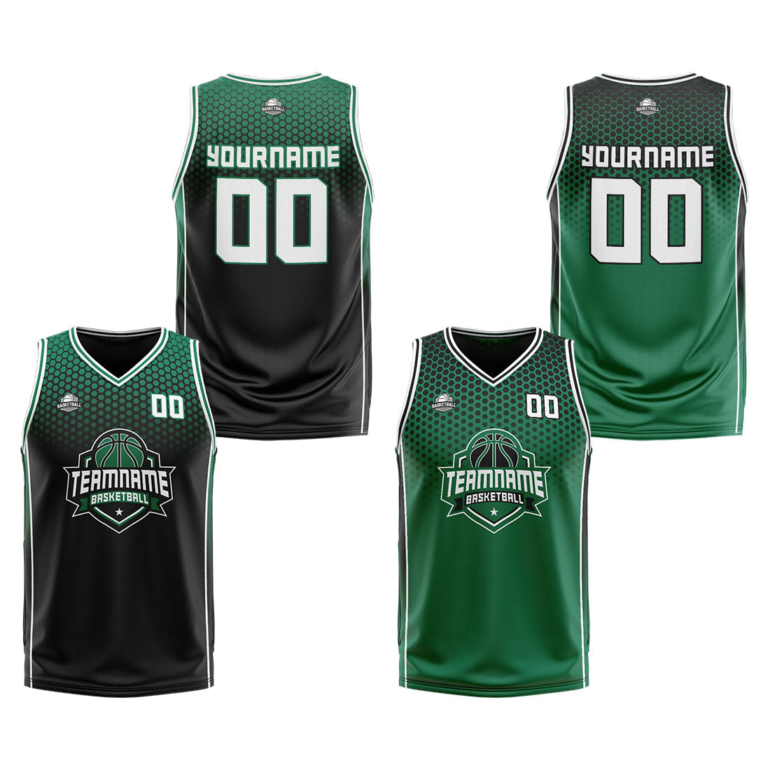Custom Black Green White Reversible Basketball Suit for Adults and Kids Personalized Jersey