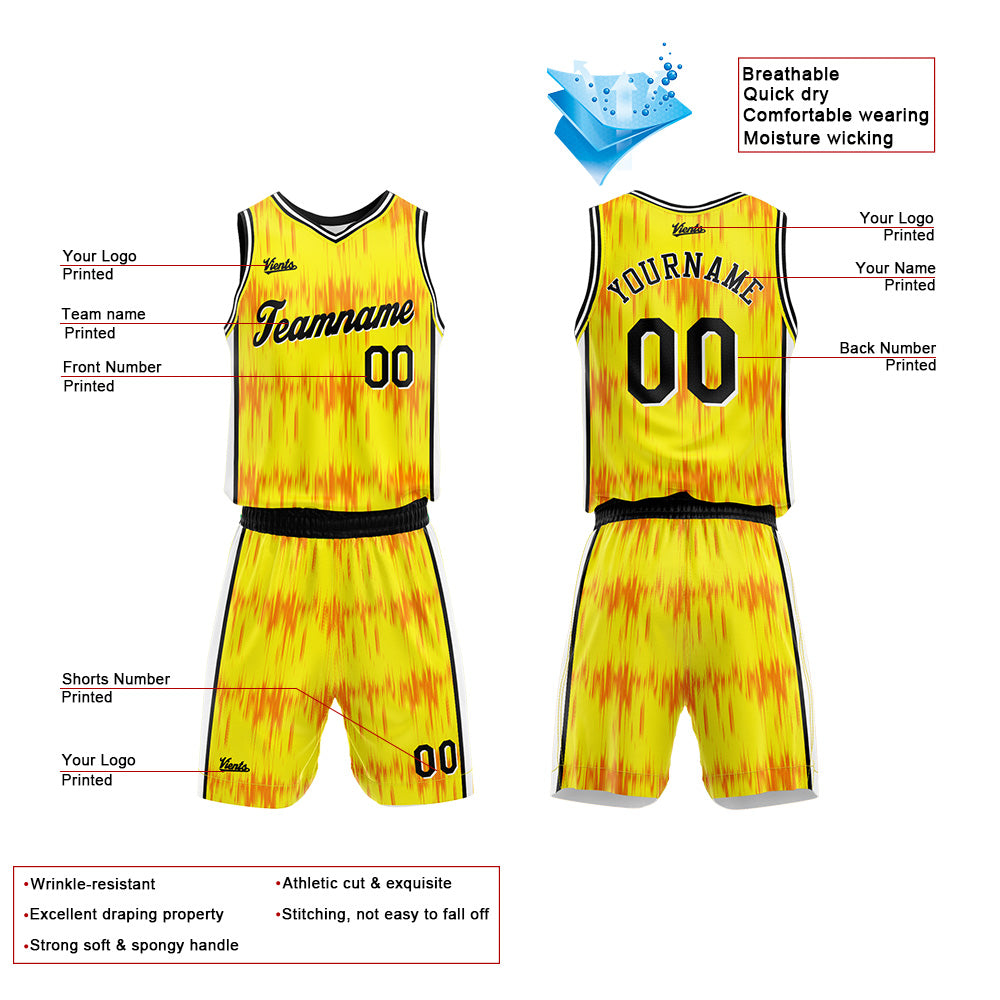Custom Acoustic Wave Yellow Basketball Jersey Uniform Suit Printed Your Logo Name Number