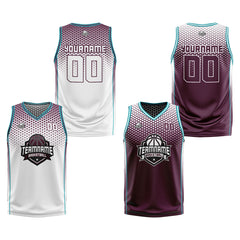 Custom White Red Cyan Reversible Basketball Suit for Adults and Kids Personalized Jersey