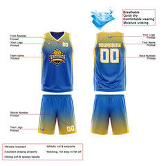 Custom Blue Yellow White Reversible Basketball Suit for Adults and Kids Personalized Jersey