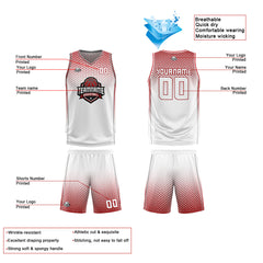Custom White Red Reversible Basketball Suit for Adults and Kids Personalized Jersey