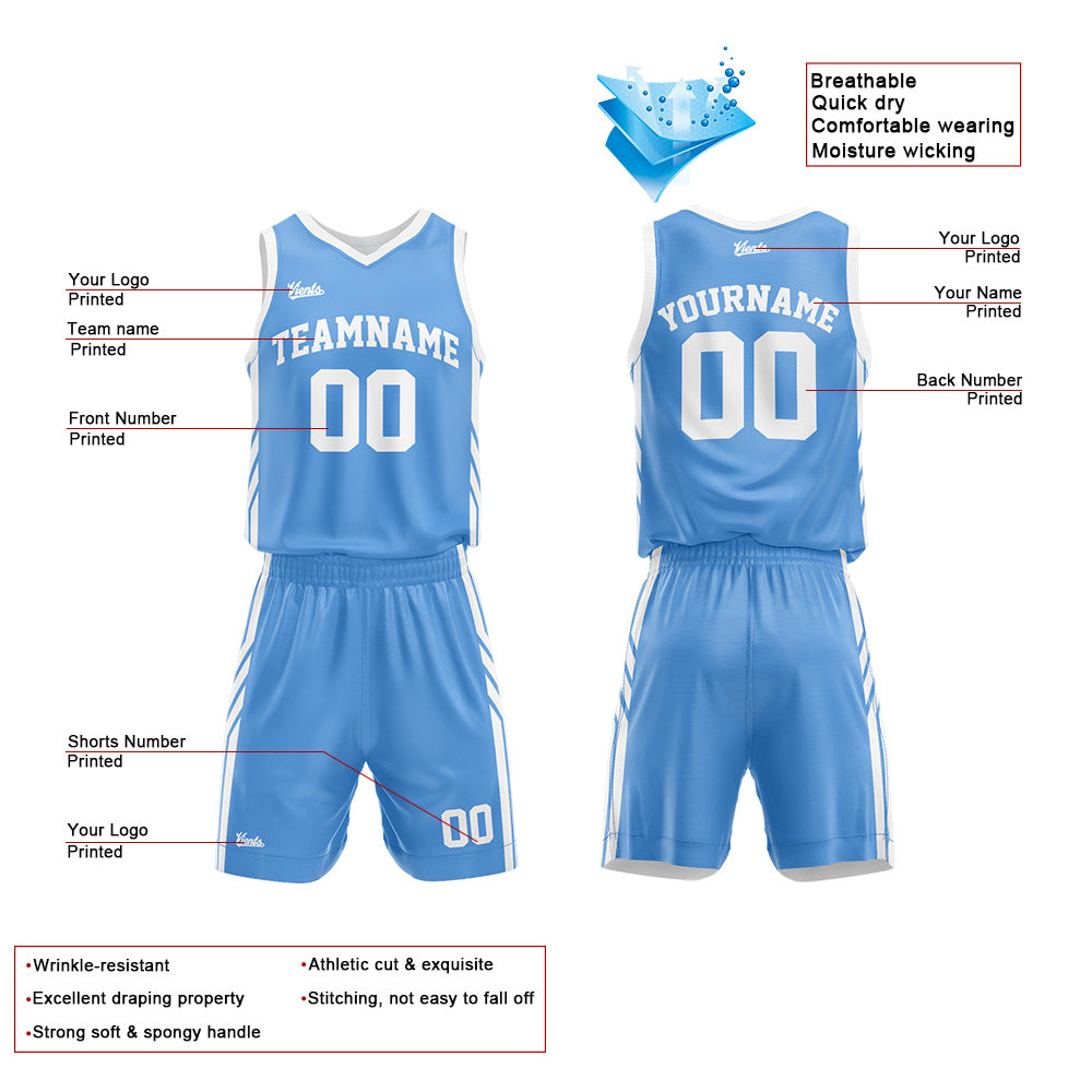 Custom Light Blue White Basketball Jersey Uniform Suit Printed Your Logo Name Number