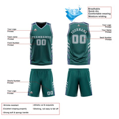 Custom Midnight Green Navy Grey Reversible Basketball Suit for Adults and Kids Personalized Jersey