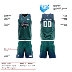 Custom Green Navy Gray Reversible Basketball Suit for Adults and Kids Personalized Jersey