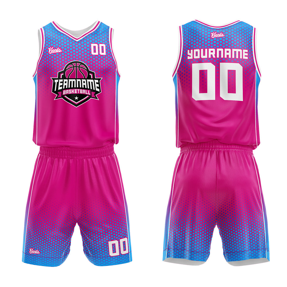 Custom Hot Pink Blue Basketball Jersey Uniform Suit Printed Your Logo Name Number
