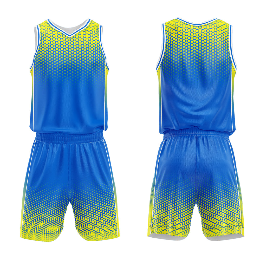 Custom Blue Yellow Basketball Jersey Uniform Suit Printed Your Logo Name Number