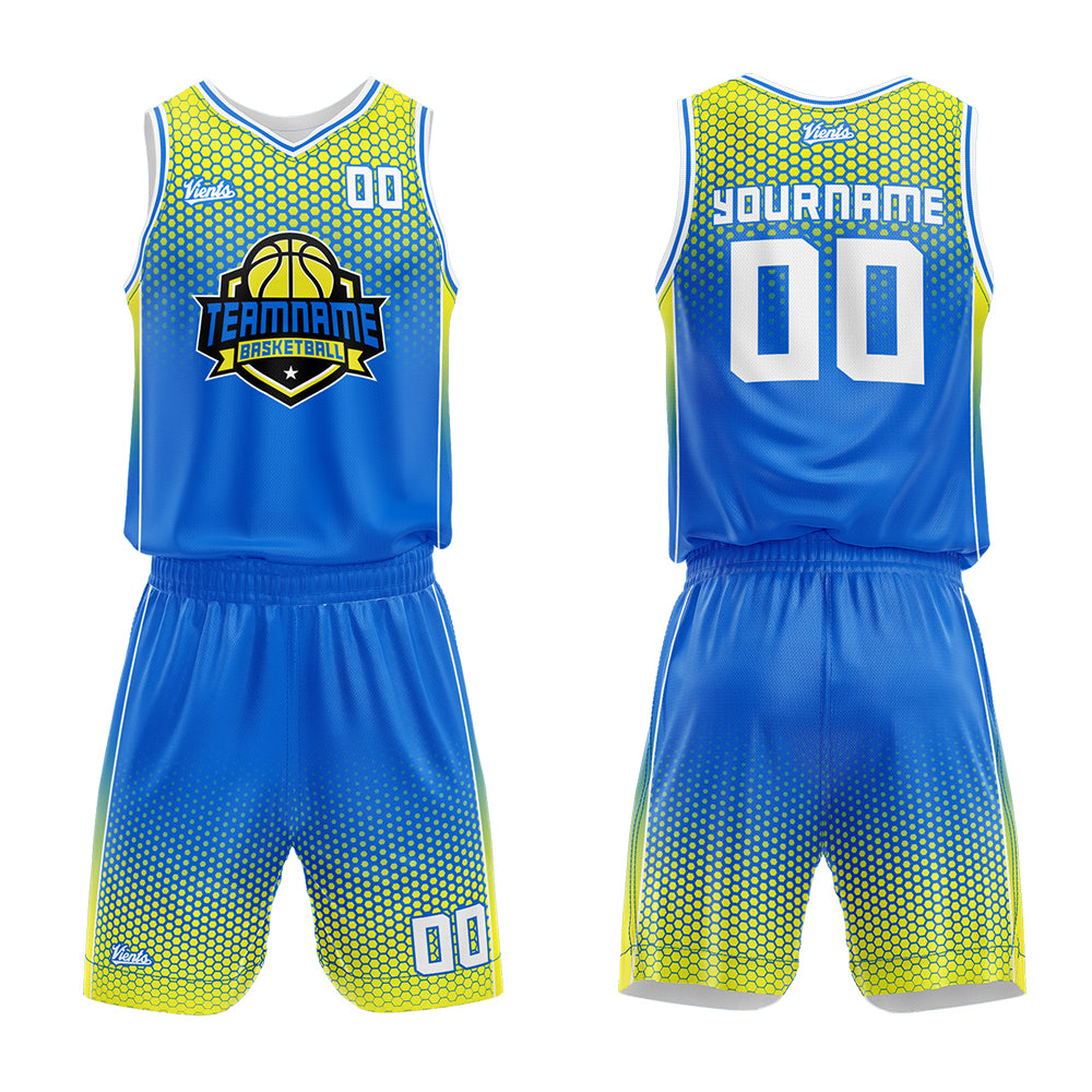 Custom Blue Yellow Basketball Jersey Uniform Suit Printed Your Logo Name Number