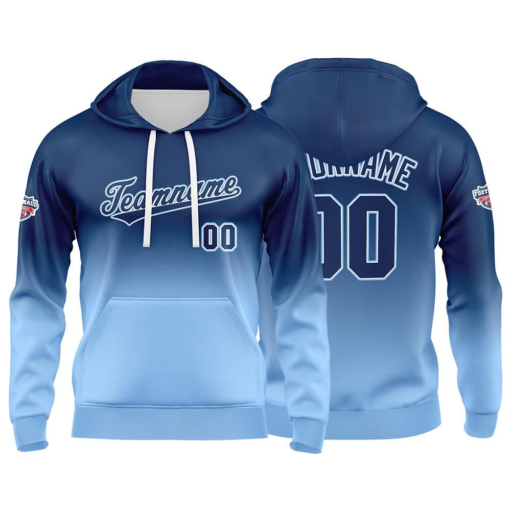 Custom Gradient Sweatshirt Hoodie For Man Woman Girl Boy Print Your Logo Name Number Navy Light Blue