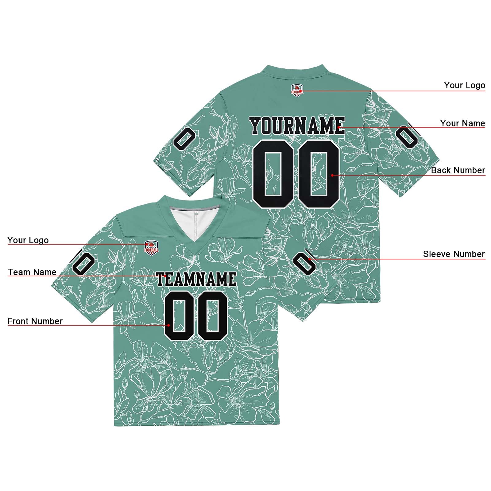 Custom Football Jersey Shirt Personalized Stitched Printed Team Name Number Grayish green