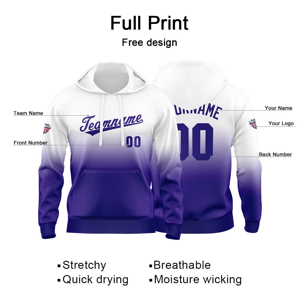 Custom Gradient Sweatshirt Hoodie For Man Woman Girl Boy Print Your Logo Name Number Purple