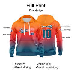 Custom Gradient Sweatshirt Hoodie For Man Woman Girl Boy Print Your Logo Name Number  Orange Lake Blue