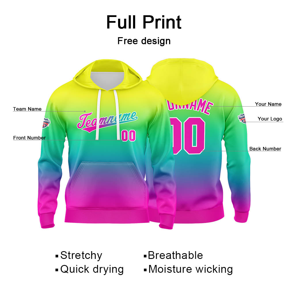 Custom Gradient Sweatshirt Hoodie For Man Woman Girl Boy Print Your Logo Name Number Yellow Green