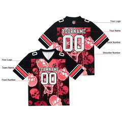 Custom Football Jersey Shirt Personalized Stitched Printed Team Name Number Graffiti skull-Light Red