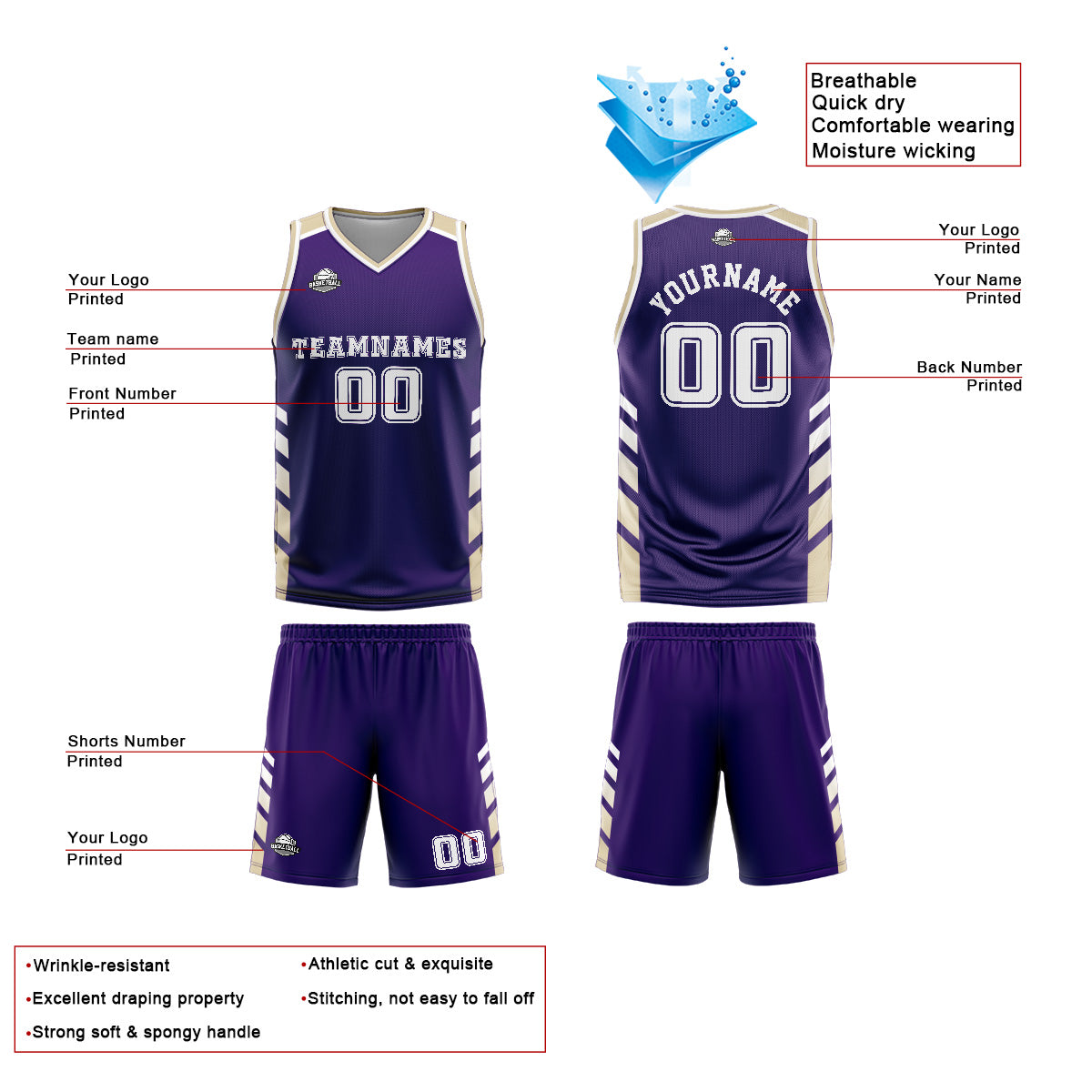 Custom Purple White Basketball Jersey Uniform Suit Printed Your Logo Name Number