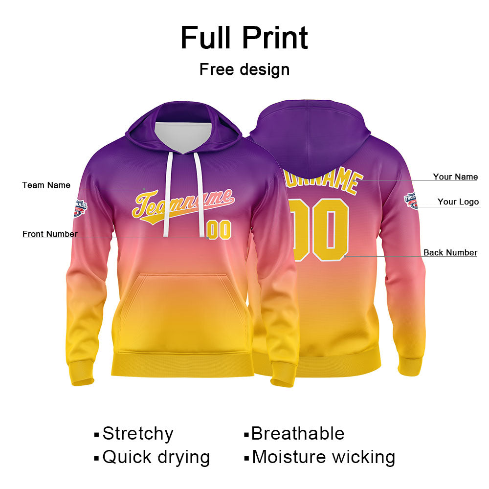 Custom Gradient Sweatshirt Hoodie For Man Woman Girl Boy Print Your Logo Name Number  Purple Yellow