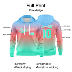 Custom Gradient Sweatshirt Hoodie For Man Woman Girl Boy Print Your Logo Name Number  Pink Green