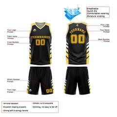 Custom Black Yellow Basketball Jersey Uniform Suit Printed Your Logo Name Number
